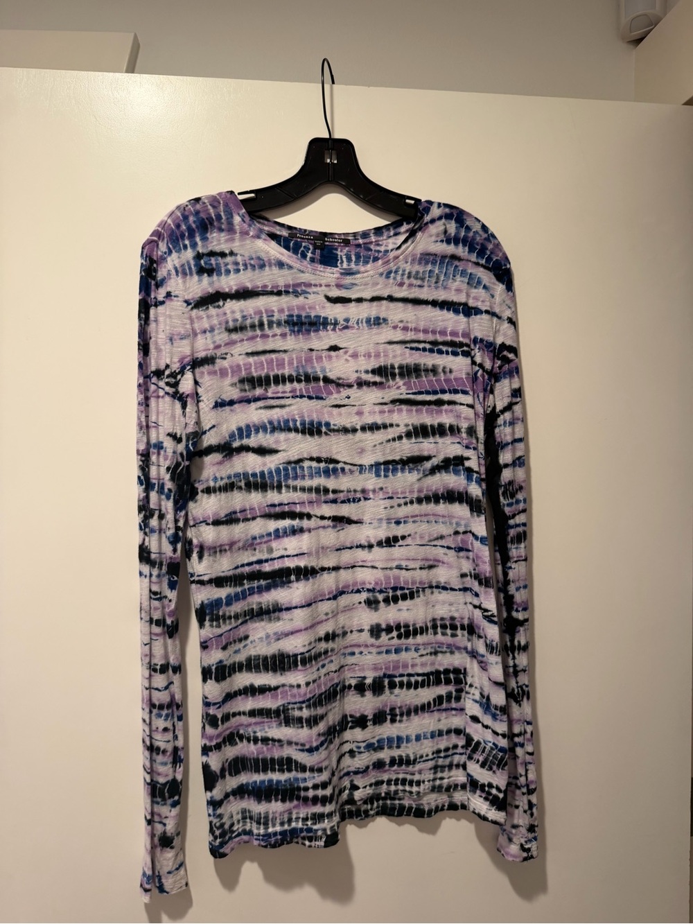 Proenza Schouler Long Sleeve Tie-Dye Crewneck in Purple, Blue, Black